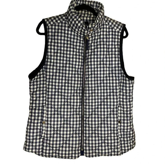 Kensie Jeans Navy Blue & White Check Plaid Quilted Trimmed Full Zip Vest Size XL - Picture 1 of 12
